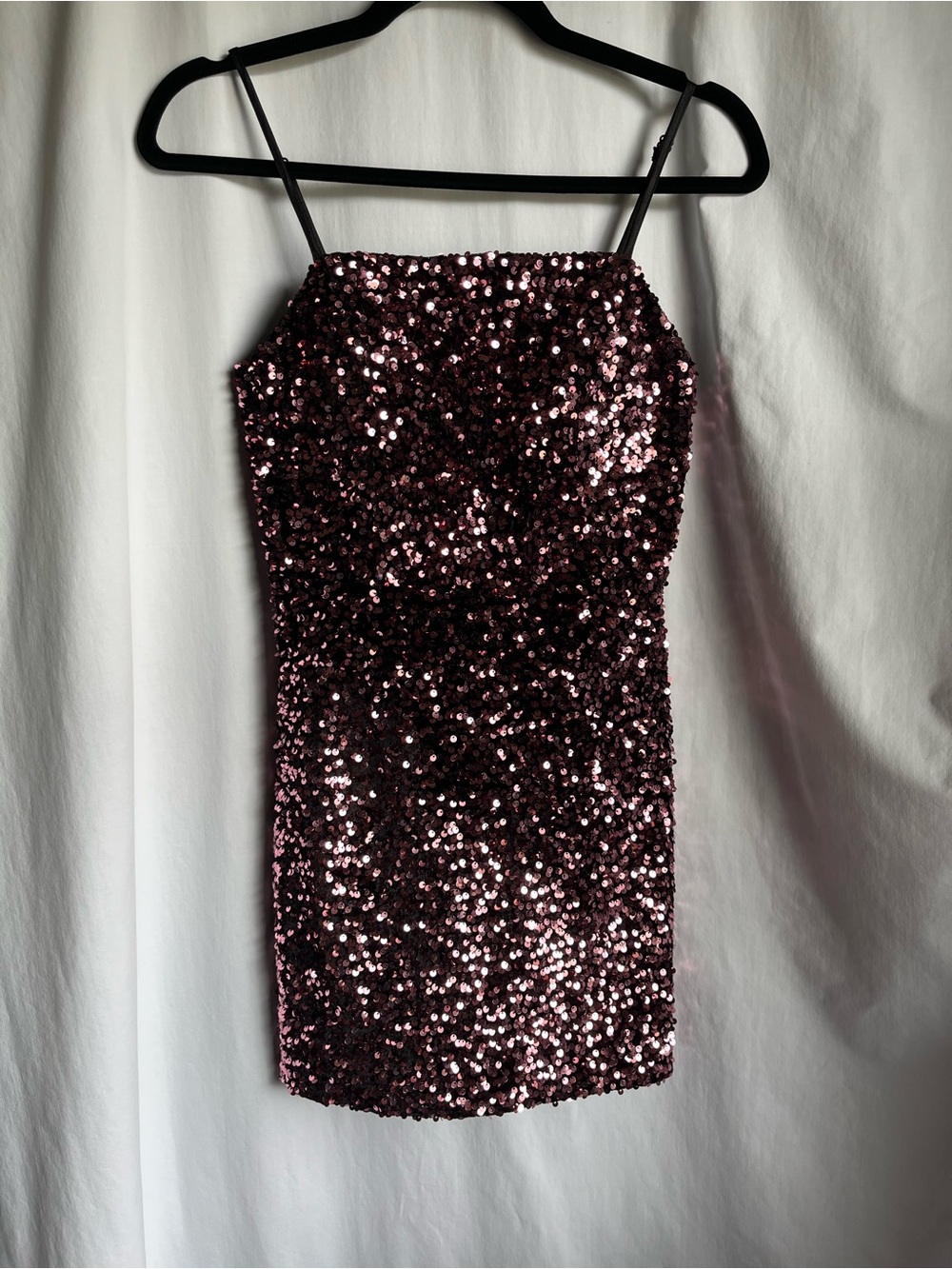 Sparkling pink Sequin Mini Dress with Thin Straps small